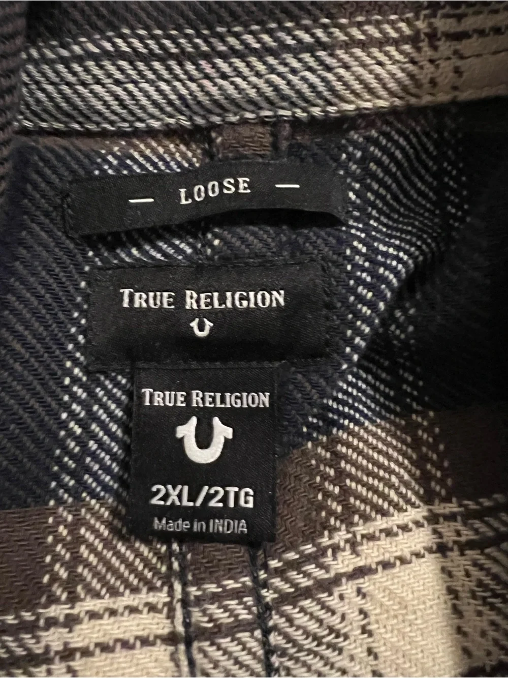 Men’s True Religion Long Sleeve Loose Fit Button Plaid metal studs Shirt 2XL